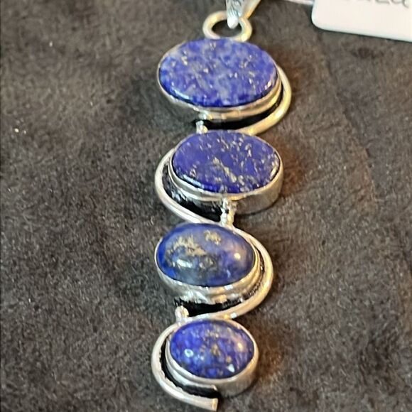 Natural Triple Grade Lapis Lazuli 4 Stone Drop Pendant in 925 Sterling Silver - Picture 3 of 8